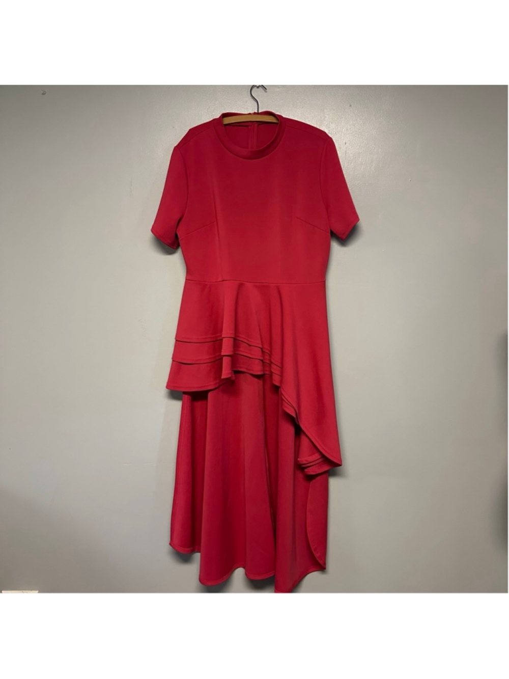 Lrady Pink High Low Shirt Dress Size 3X Asymmetrical Ruffle Peplum Long Tunic